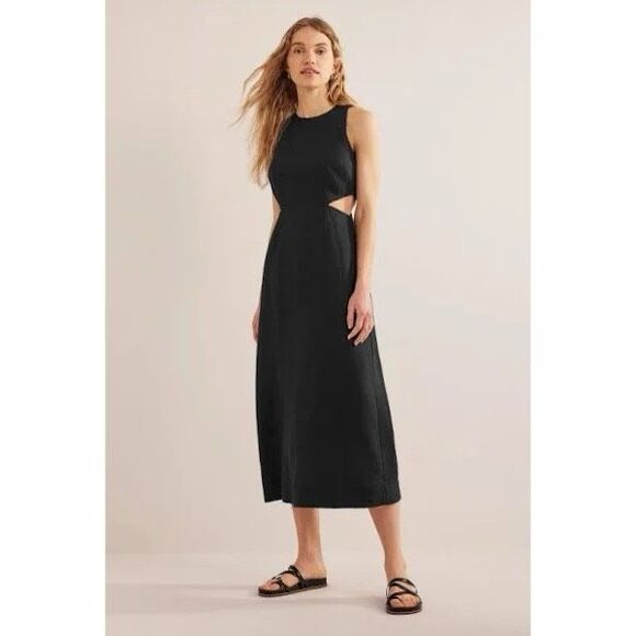 Boden Linen Cut Out Midi Dress Black - Picture 1 of 7